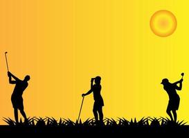 Golfer Silhouette View Sunset Illustrations vector