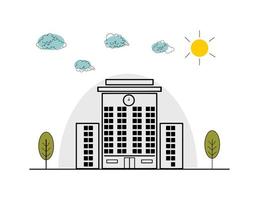 Building School City Line Art Illustrations vector