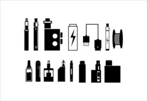 Collection of Vape Equipment Silhouette on White Background vector