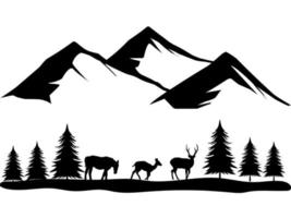 Mountain with Pine Tree and Animals Silhouette vector