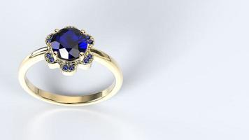 beautiful female ring color gem stone rose or yellow or white gold or platinum 3d render photo