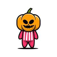 Cute kid with pumpkin drug halloween mascot costume vector