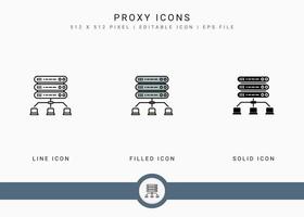 los iconos de proxy establecen una ilustración vectorial con un estilo de línea de icono sólido. concepto de servidor de Internet. icono de trazo editable en un fondo aislado para diseño web, interfaz de usuario y aplicación móvil vector