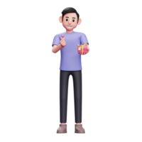 boy gives a special gift and korean love finger, boy celebrating valentine's day 3d illustration png