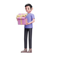menino está animado para abrir um presente especial para o dia dos namorados, menino comemorando ilustração 3d do dia dos namorados