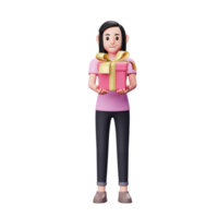 Girl gives a valentine gift to the camera, 3d character illustration valentine's day concept png