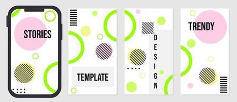 Set of minimalist and trendy social media story designs. green white background post vector