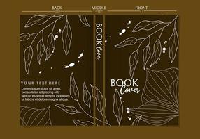 set of dark brown color book cover designs with hand drawn leaf elements. vector