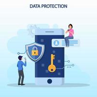 concepto de protección de datos. seguridad de datos y privacidad e ilustración de vector plano de seguridad de internet.