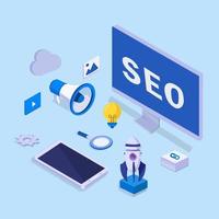 concepto seo, optimización de motores de búsqueda con personas del equipo de oficina que trabajan juntas aumentan la calificación del sitio web - vector