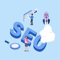 seo concept, search engine optimization with office team people working together increase website rating - vector
