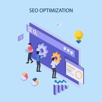 seo concept, search engine optimization with office team people working together increase website rating - vector