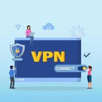 sistema de tecnología vpn, red privada virtual. navegador desbloquear sitio web, conexión de red segura y protección de la privacidad. vector