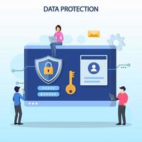 concepto de protección de datos. seguridad de datos y privacidad e ilustración de vector plano de seguridad de internet.