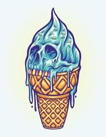 Scary skull ice cream cone illustrations