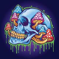 Ice skull head psychedelic mushrooms illustrations