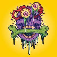 Scary zombie eyeball skull head illustrations vector