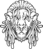 Lion head cool with dreadlock monochrome vector