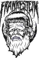 frankenstein zombie santa claus sombrero monocromo vector