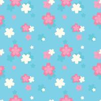 rosa japón sakura en papel tapiz de fondo de papel de regalo de patrones sin fisuras azul vector