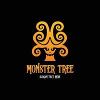 logotipo de ilustración de miedo de monstruo de árbol vector