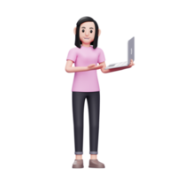 mulheres mostrando uma ilustração de personagem de renderização 3d de laptop