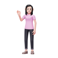 garota dá o dedo de sinal ok, ilustração de personagem 3d de gesto bem feito png
