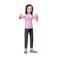 menina mostrando dois polegares para cima dá apreciação ilustração de personagem de renderização 3d