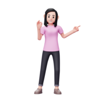 mulher casual apontando recomendando algo e mão direita com ilustração de personagem de renderização 3d dedo ok png