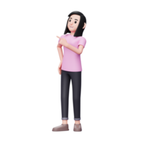 girl pointing choice, right choice pose. 3D render character illustration png