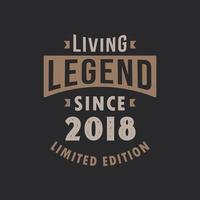 Living Legend since 2018 Limited Edition. Born in 2018 vintage typography Design. vector