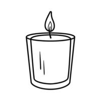 Candle sketch in glass. Vector burning candle doodle isolated on white background