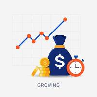 Business finance growth with money  stack, stopwatch, and coins symbol