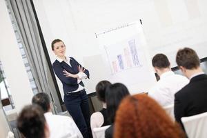 mujer de negocios dando presentación foto