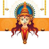 diosa durga cara en feliz durga puja subh navratri fondo de tarjeta vector