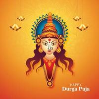 feliz navratri artístico durag cara para durga puja celebración india fondo de tarjeta vector