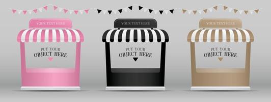 classic style pop up shop or market stall 3d illustration vector set