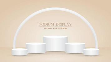 minimal white podium display with arch 3d illustration vector for putting your object on nude brown color background