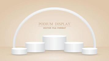 minimal white podium display with arch 3d illustration vector for putting your object on nude brown color background