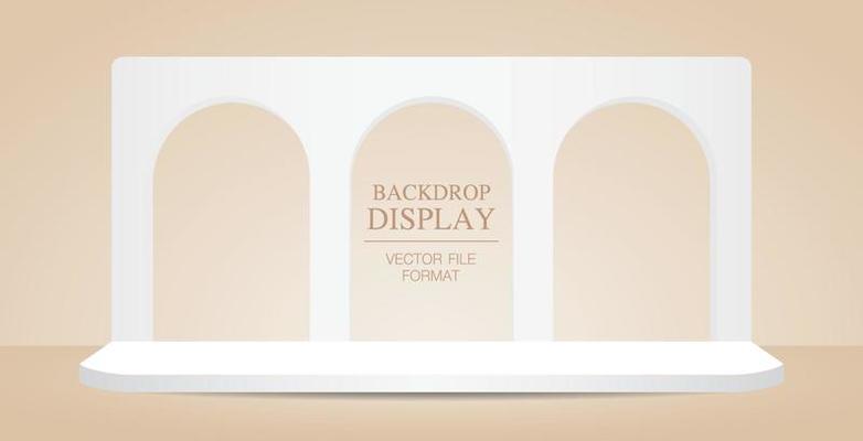 minimal white three arches backdrop display on beige color floor and wall background 3d illustration vector for putting your object