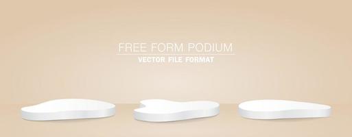 white free form shape podium display set 3d illustration vector on nude color background
