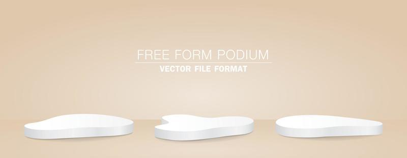 white free form shape podium display set 3d illustration vector on nude color background