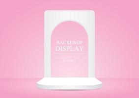 pantalla de fondo de arco blanco mínimo en piso rosa pastel y fondo de pared vector de ilustración 3d para poner objeto