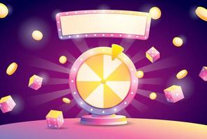 fortune wheel with futuristic gradient dice and light bulb sign 3d illustration vector
