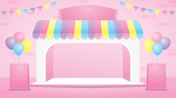 lindo escenario de exhibición 3d vector de ilustración en dulce pastel kawaii tema de escaparate para poner su producto