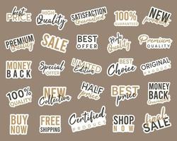 Premium Quality sign, logo. Promotional sale badge and retail paper stickers. vector