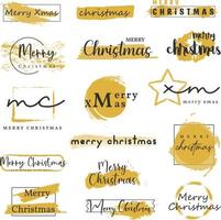 Merry Christmas typography lettering badge, postcard, invitation, greeting card and gift. vector