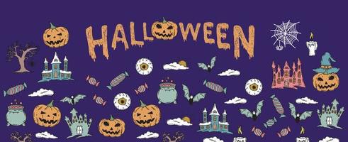 Halloween symbols hand drawn illustrations vector