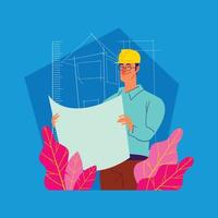 An Architect with His Blueprint Draft vector