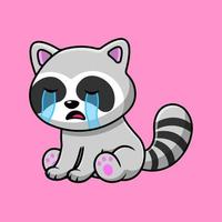 Cute Raccoon Crying Cartoon Vector Icon Illustration. Flat Cartoon Concept